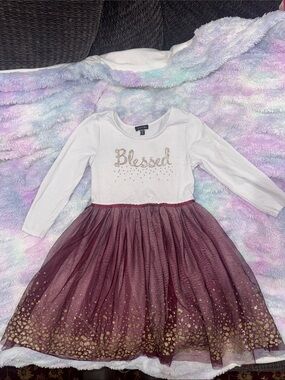 Zunie White Top with Burgundy Tulle Skirt